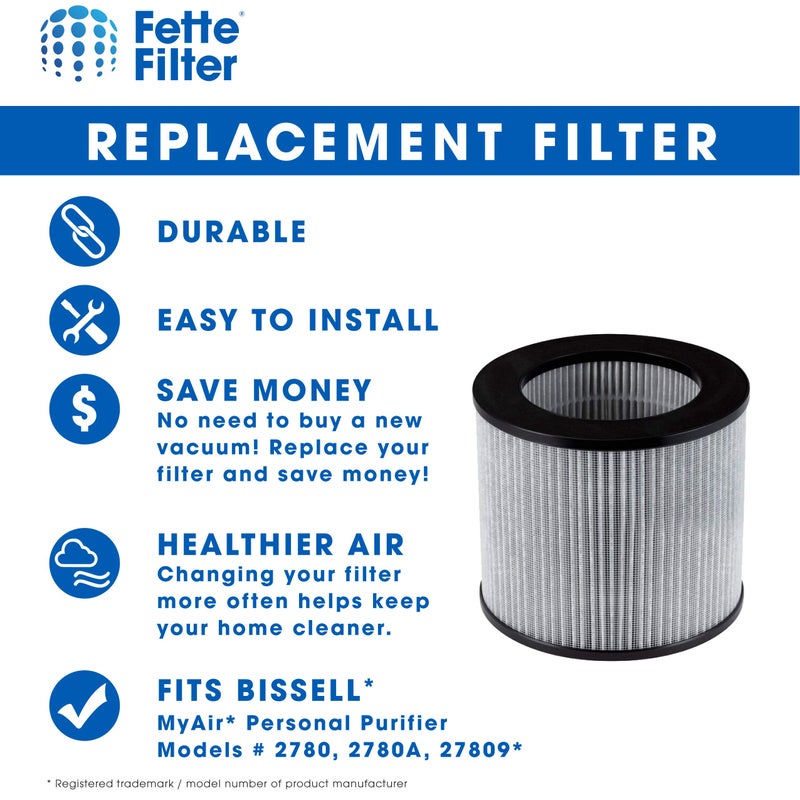 Fette Filter 2801 Premium Air Purifier Filters Compatible with Bissell 2801 High Efficiency and Carbon Filter for Bissell My Air Personal Models # 2780, 2780A, 27809, 3329, 2780P, 3329, 2780B - Pack of 2 - Image 3